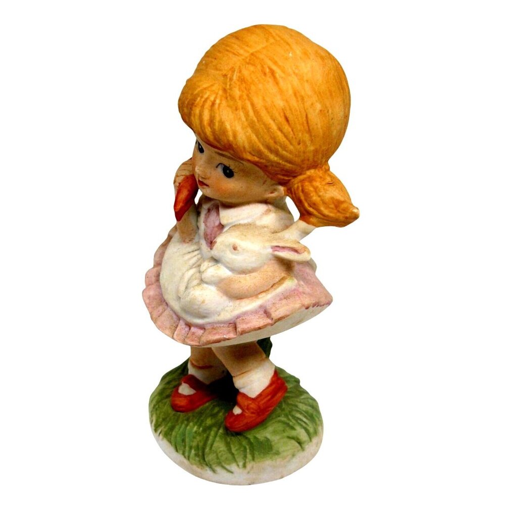 Vintage Homco Figurine Little Girl w Bunny Collectible Porcelain Hand-Painted